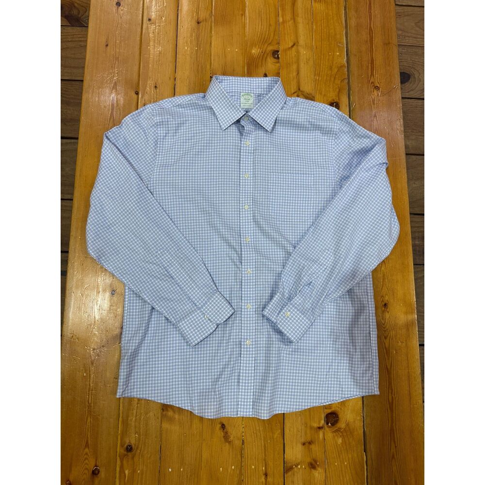 Men's Brooks Brothers Button Down Blue Gingham Dress Shirt 17-36 Slim Fit